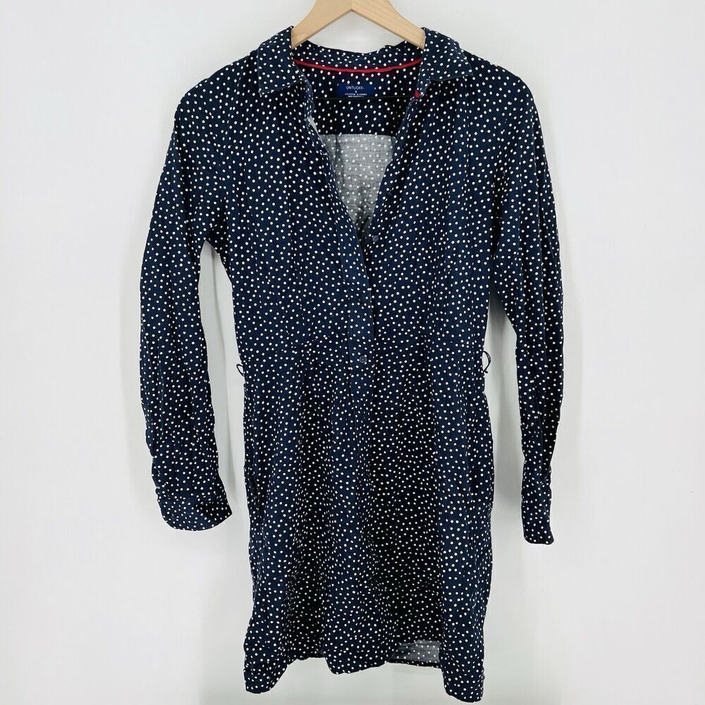 UNTUCKit Maryn Polka Dot Button Front Shirt Dress Size 6 Navy Blue No Belt